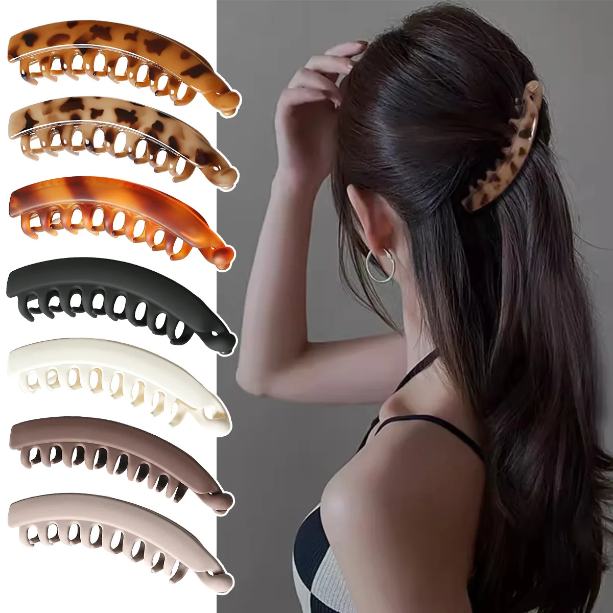Leopard Print Large Banana Clip Vertical Hairpin Korean Fashion Simple Ponytail Clip Back of The Head Grip Clip Hair Accessories