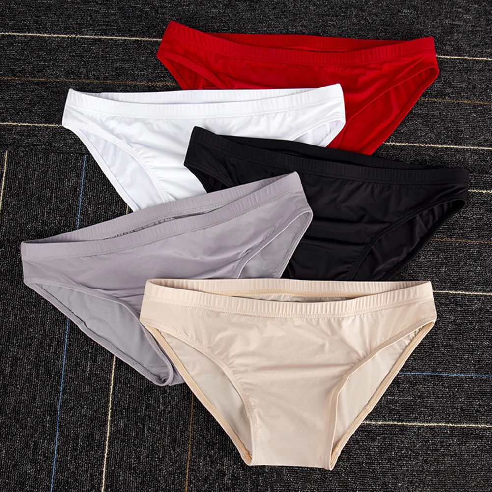 

Summer Mens Ice Silk Cooling Elastic Underpants Low Waist Underwear Panties Sexy Ultrathin Sheer Briefs Lingerie