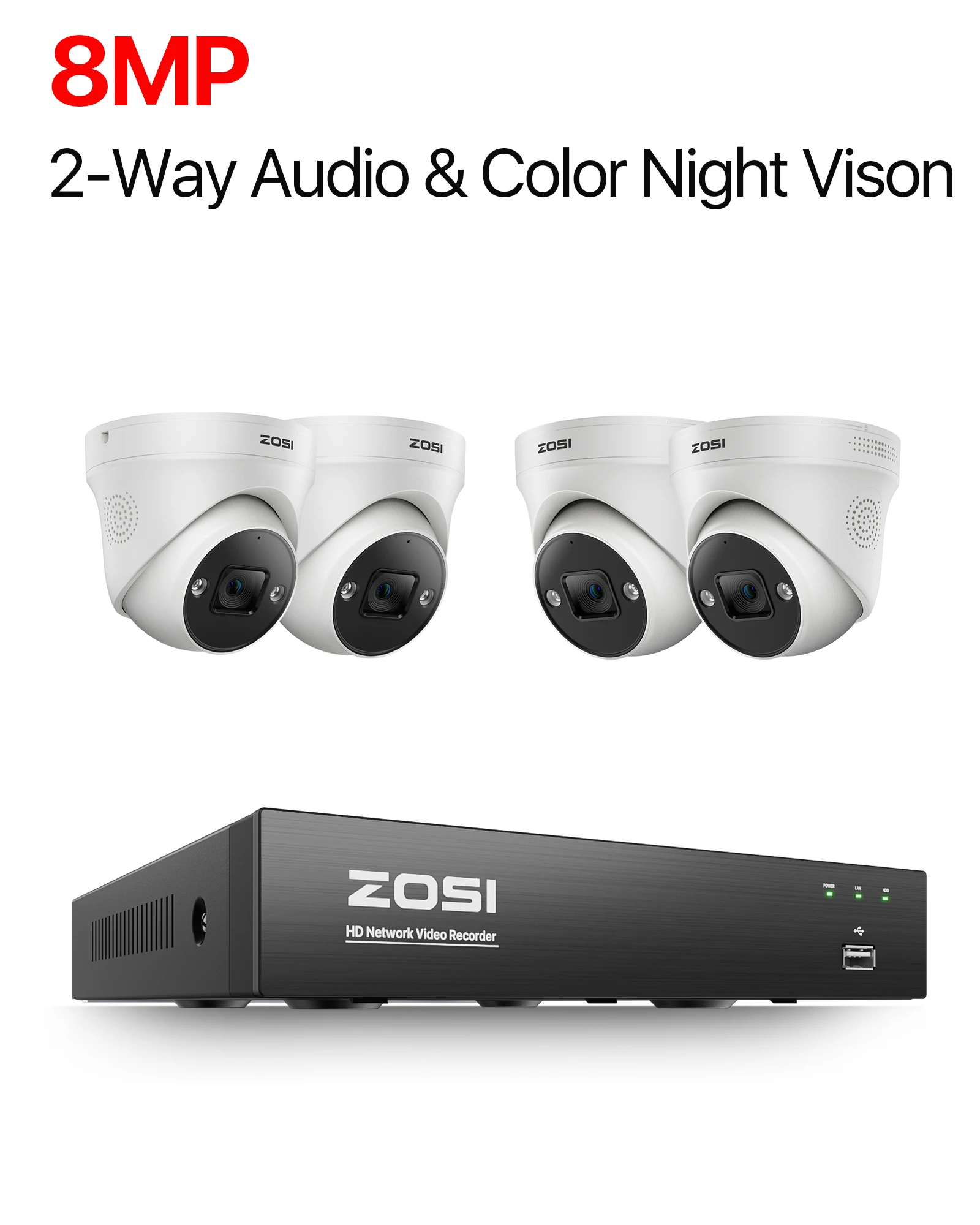 ZOSI 4K 8MP 5MP POE Videobewakingskit 8CH H.265 Home CCTV NVR Set Kleur Nachtzicht AI Detectie IP Beveiligingscamerasysteem