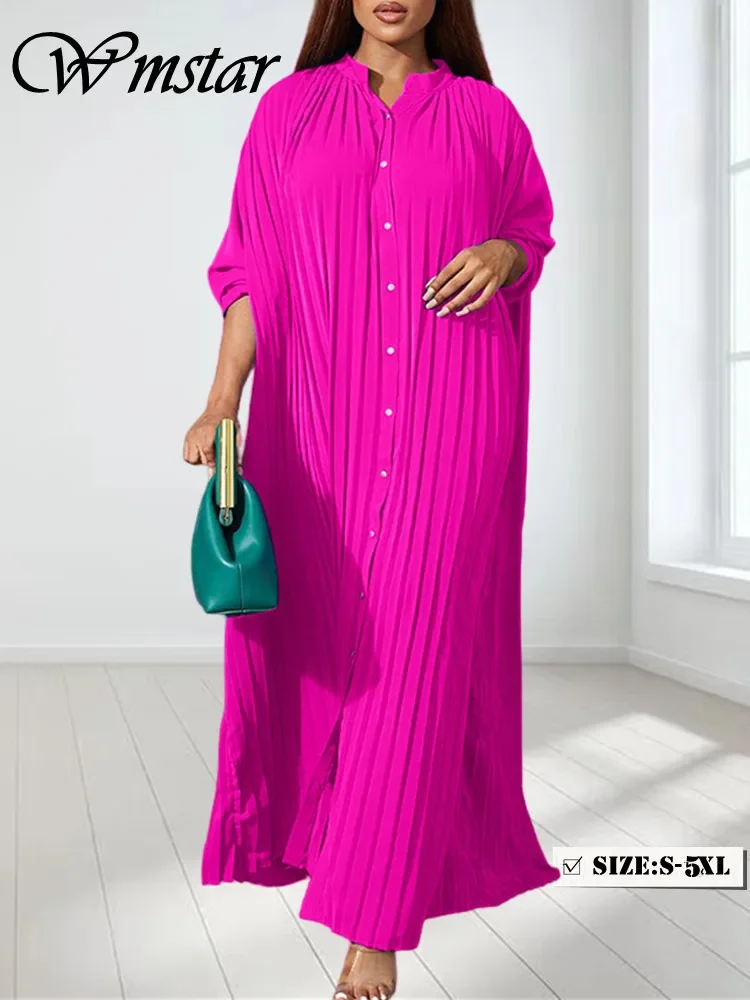 

Wmstar Dresses for Women S-3XL Solid Draped Loose Draped Button Elegant Maxi Dress New Fall Clothes Wholesale Dropshipping