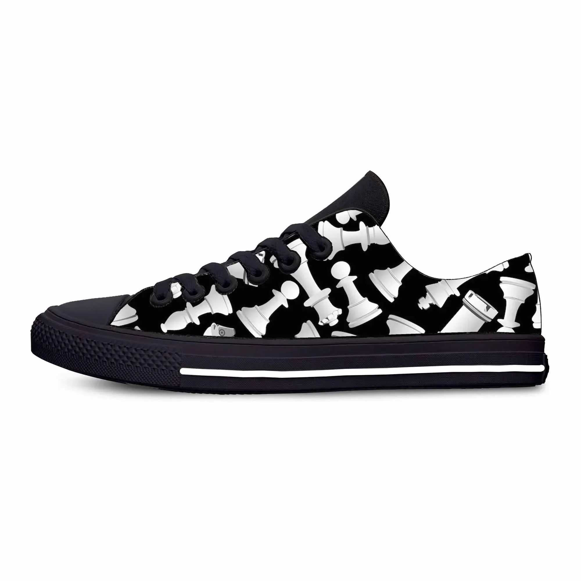 Hot Checkmate Chess Pieces Board Pattern Aesthetic Casual Cloth Shoes Low Top Comfortable Breathable 3D Print Men Women Sneakers