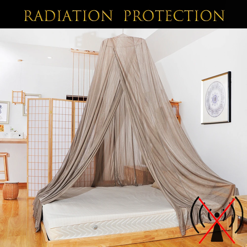 EMF Protection Mosquito Net Radiation Reducing Anti-mosquito Netting Dome Bed Canopy with Silver Fiber Mesh 