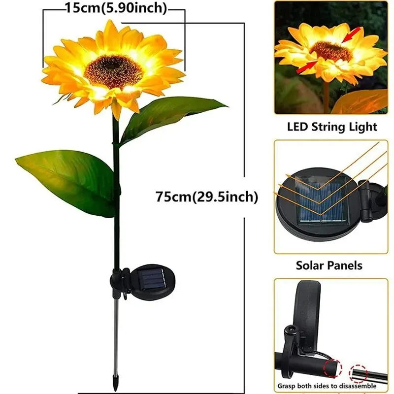 ضوء زهرة عباد الشمس الشمسي LED ، أضواء زهور ديكور المنزل ، ديكور الحديقة ، مصباح الحديقة ، ضوء المناظر الطبيعية للماء