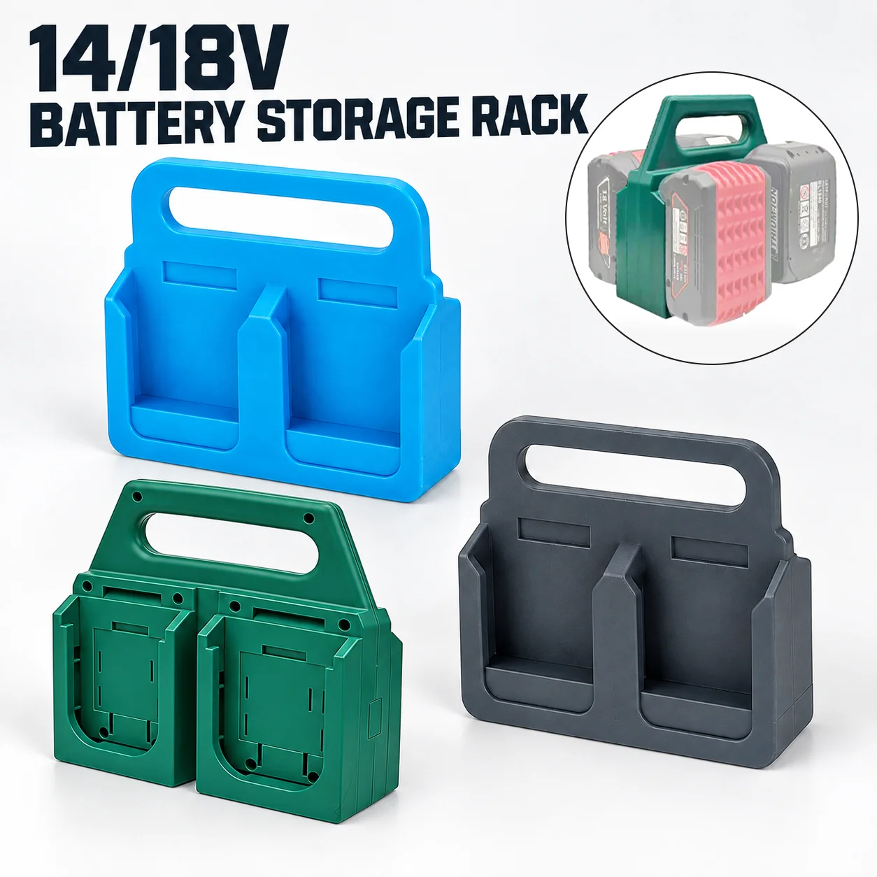 4 Battery Holder Storage Portable Battery Storage Rack with Handle Easy to Install for Rack Makita 14/18V Lithium Ion Batteries
