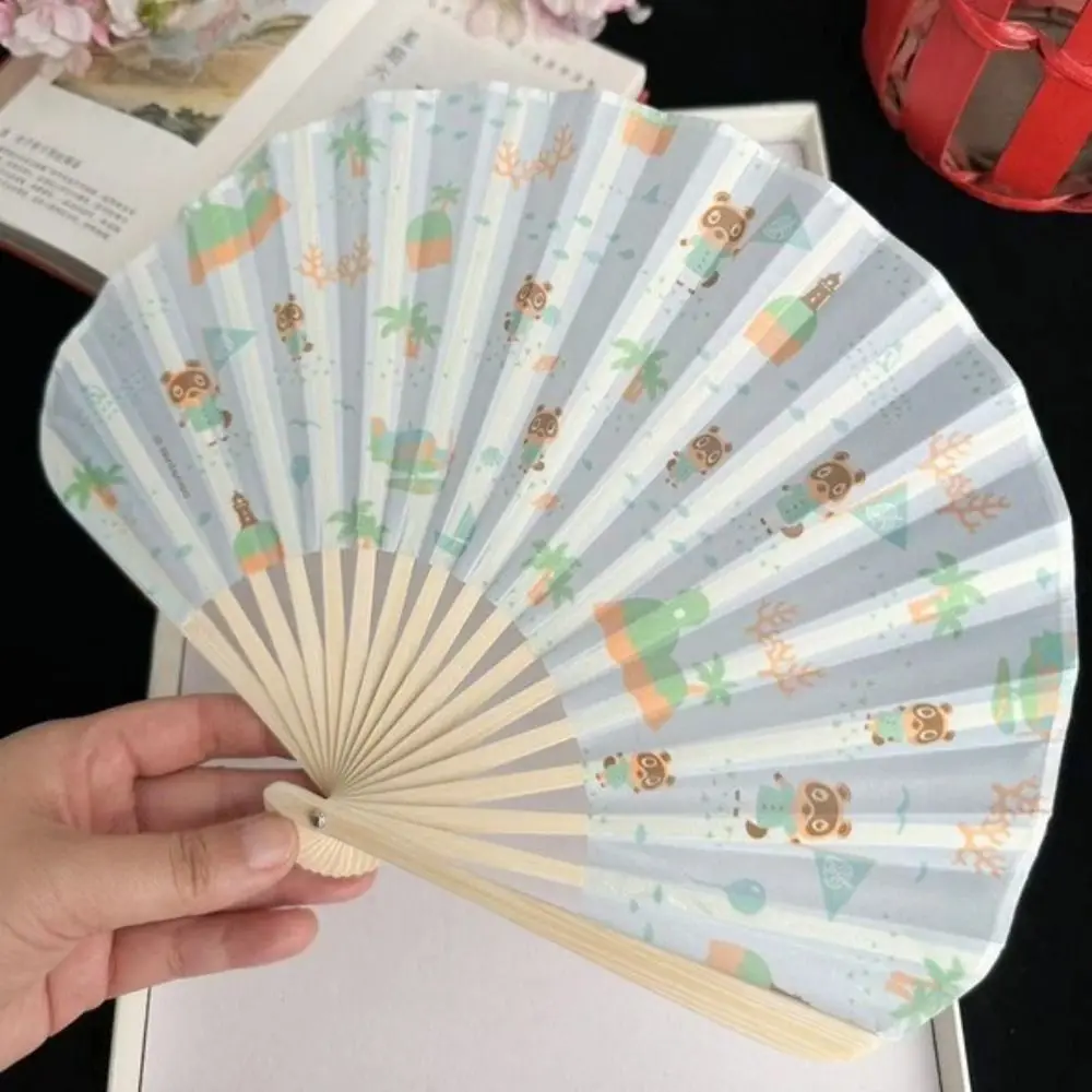 Cute Retro Folding Fan Japanese Style Cartoon Decorative Fan Shell Shape with Tassels Hand Cranked Fan Dance Performance