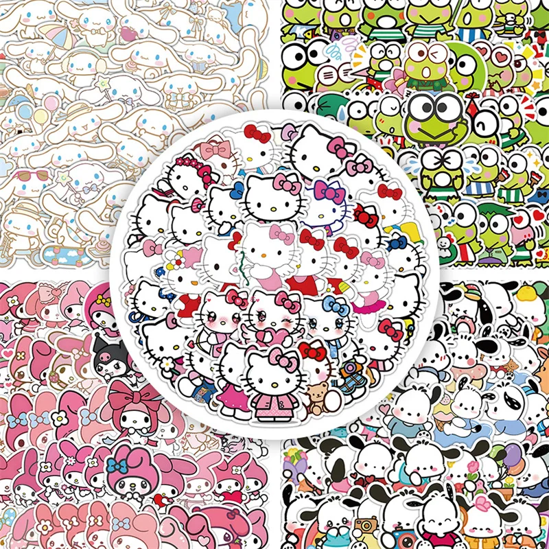 50pcs Anime Sanrio PET Stickers Cute Kids Cartoon Hello Kitty Keroppi Phochacco Kawaii DIY Notebook Stationery Handbook Stickers