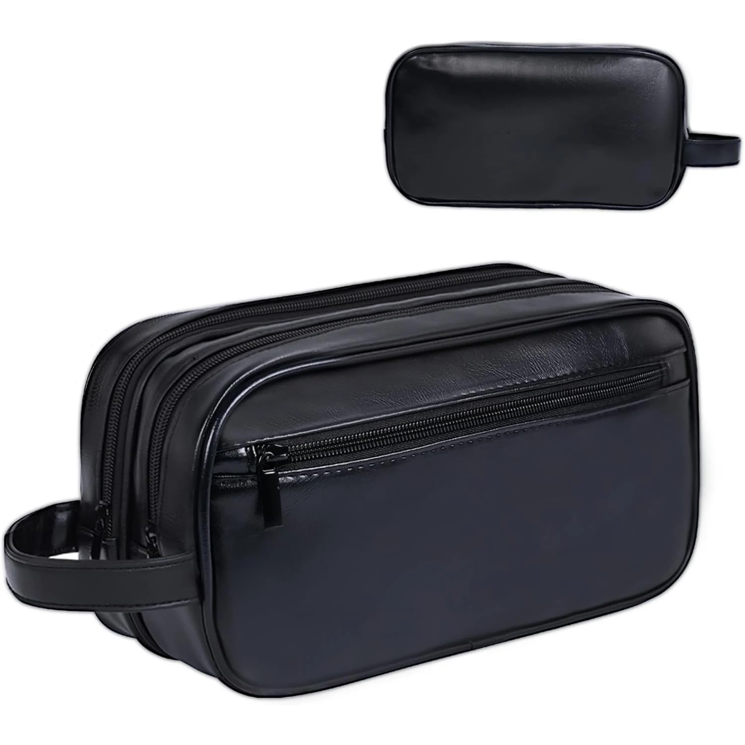 Travel Toiletry Bag PU Leather Dopp Kit Shaving Wash Bag for Men Women Water Resistant Bathroom Cosmetic Organizer Black