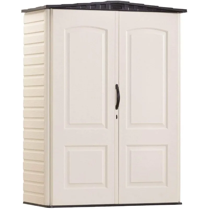 Small Vertical Resin Outdoor Storage Shed With Floor (2.3 x 4.6 Ft), Weather Resistant, Beige/Brown, Organization for