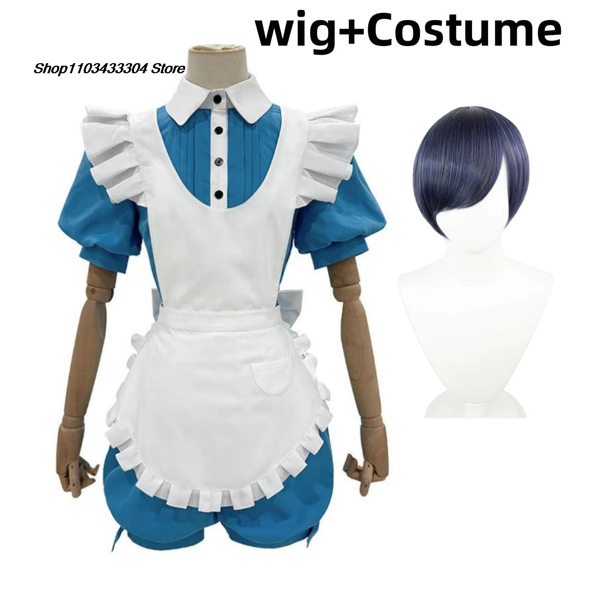 Disfraz de Phantomhive Black Butler Ciel, disfraz de Kuroshitsuji Alice, delantal de sirvienta, vestido, peluca, hombre y mujer, bonito traje de Navidad