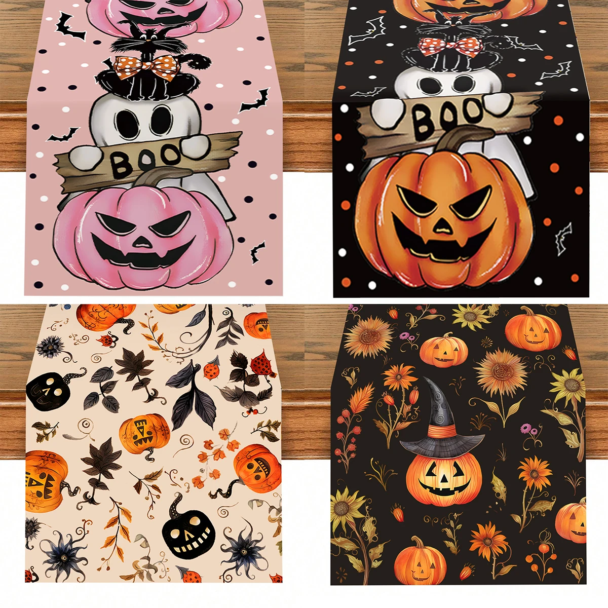 Halloween Table Runner Pumpkin Bat Happy Halloween Party Decor Skull Boo Table Cover Birthday Party Supplies Kids Party Decors