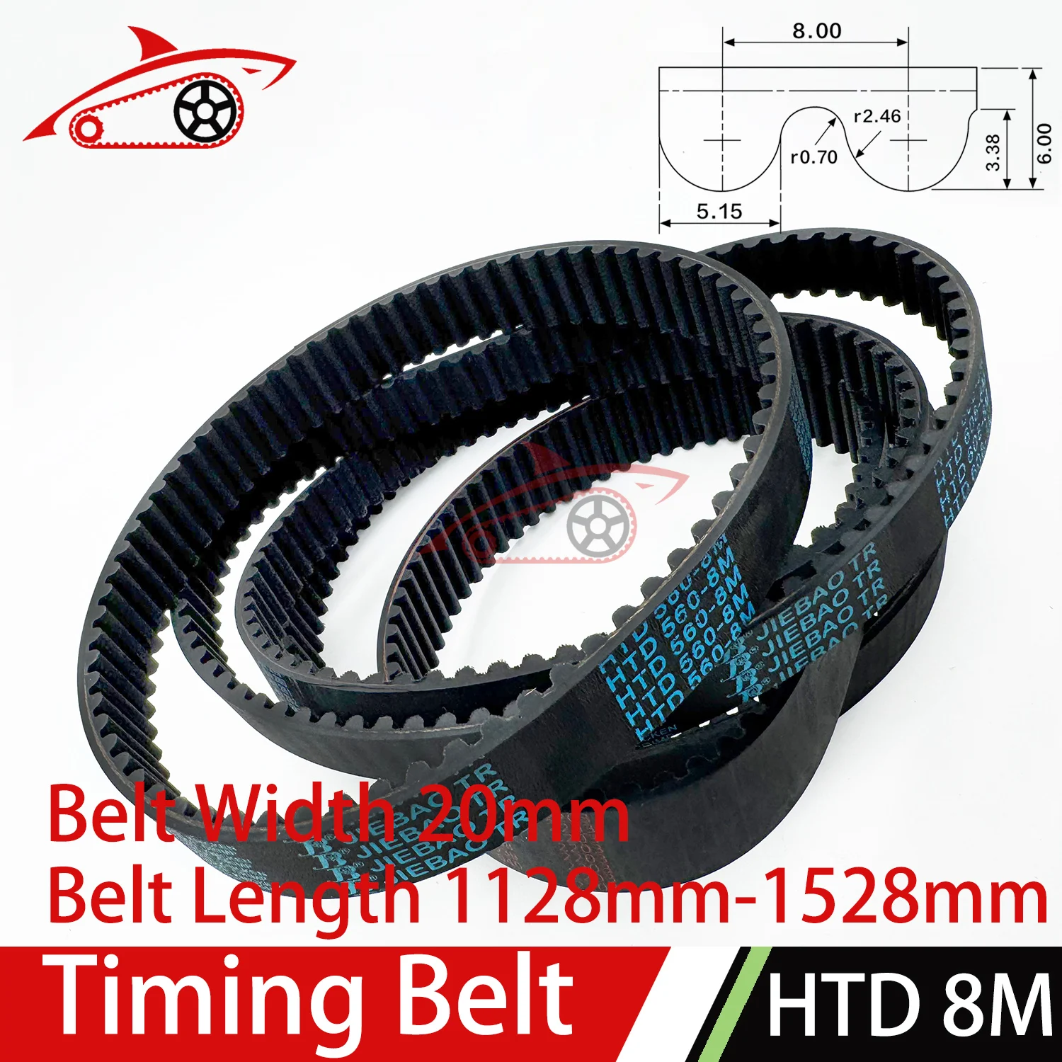 HTD 8M Timing Belt Width 20mm Synchronous Belt 1128 1152 1160 1176 1184 1192 1360 1392 1400 1464 1512 1528mm Closed Loop Belt 8M