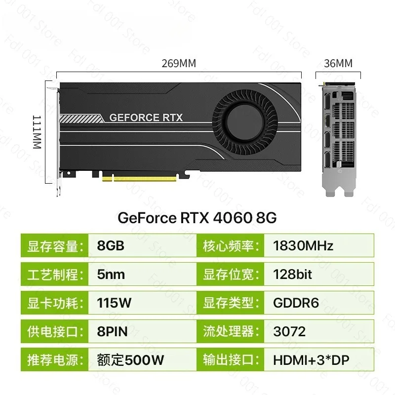 RTX 4060 8GB Turbo Fan Graphics Card for AI Deep Learning Rendering