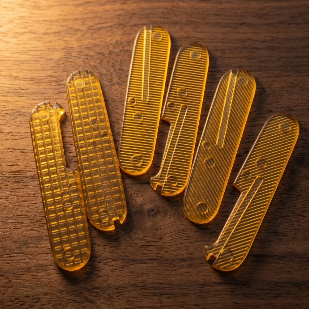 1Pair High-quality Amber PEI Material Folding Knife Handle Patch Material for 91mm Outdoor Knife Handmade Materials view 2