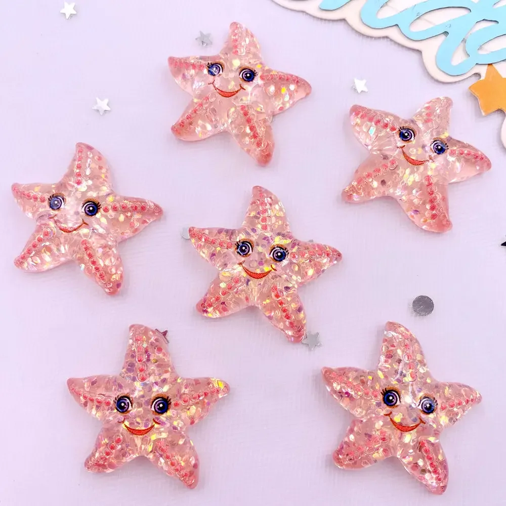 10pcs Glitter Colorful Resin Sea Star Crab Jellyfish Dolphin Ocean Animal Flatback Rhinestone Scrapbook DIY Figurine Decor Craft