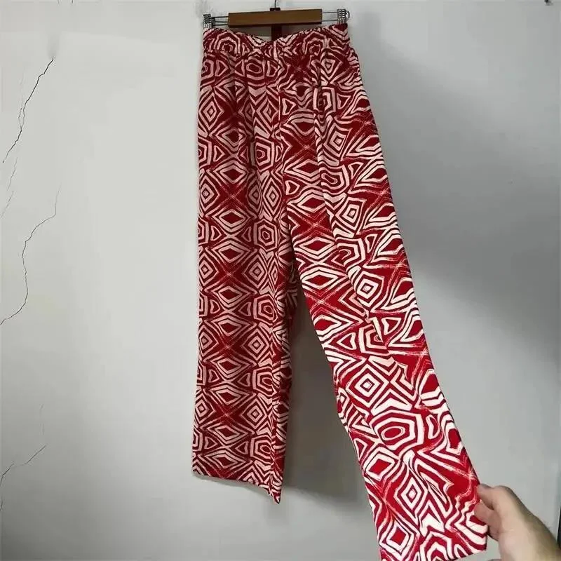 Abstract Totem Print Minimalist Trend Casual Wide Leg Pants Male Elastic Waist Loose Fashion Breathable Trousers MGB56