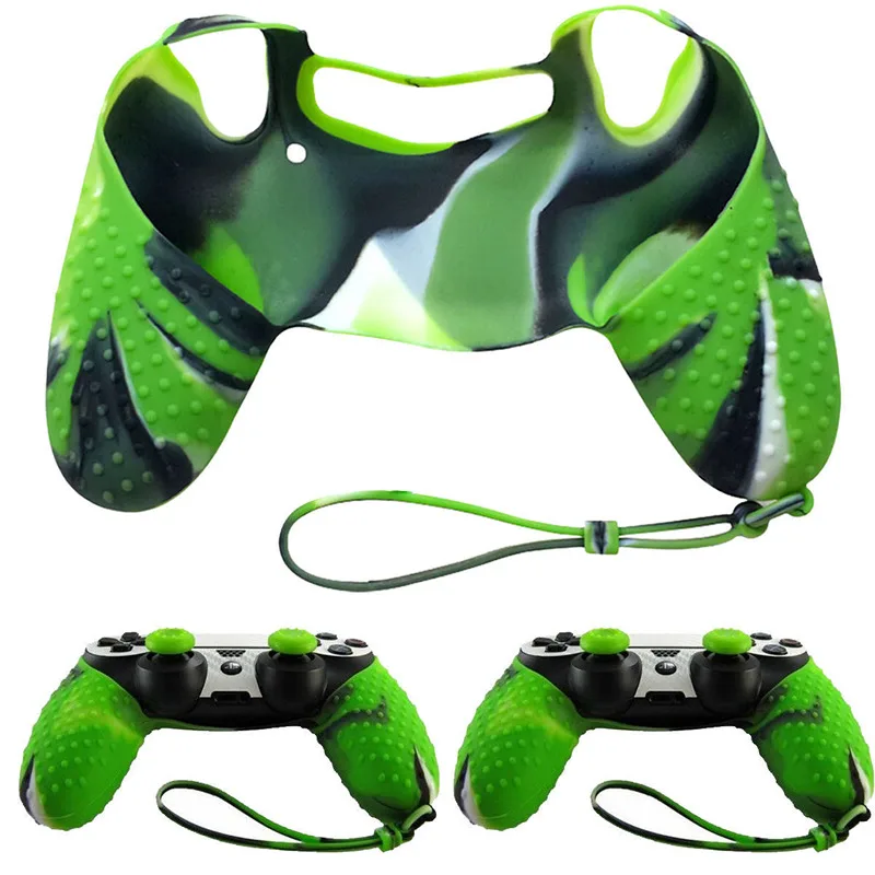 Anti Slip Rubber Protective Skin Case For Dualshock 4 PS4 Pro Slim Controller Cover With Hand Wrist Strap 2 Silicone Analog Grip