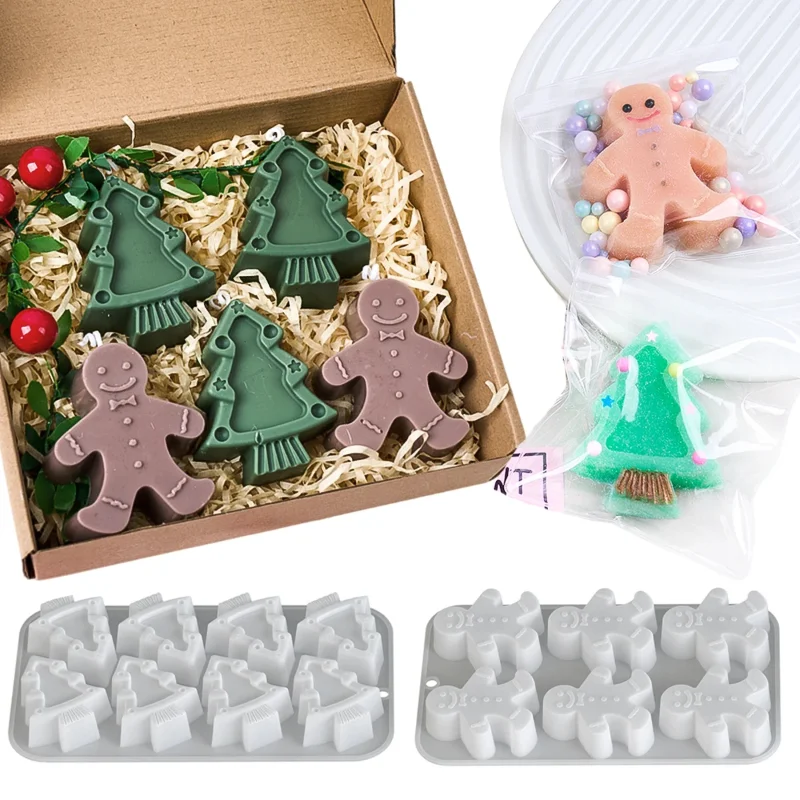 6 Löcher Weihnachtsbaum Lebkuchenmann Silikon DIY handgemachte Seife Duftkerze Gipsform Weihnachten Party Handwerk Geschenk Ornamente