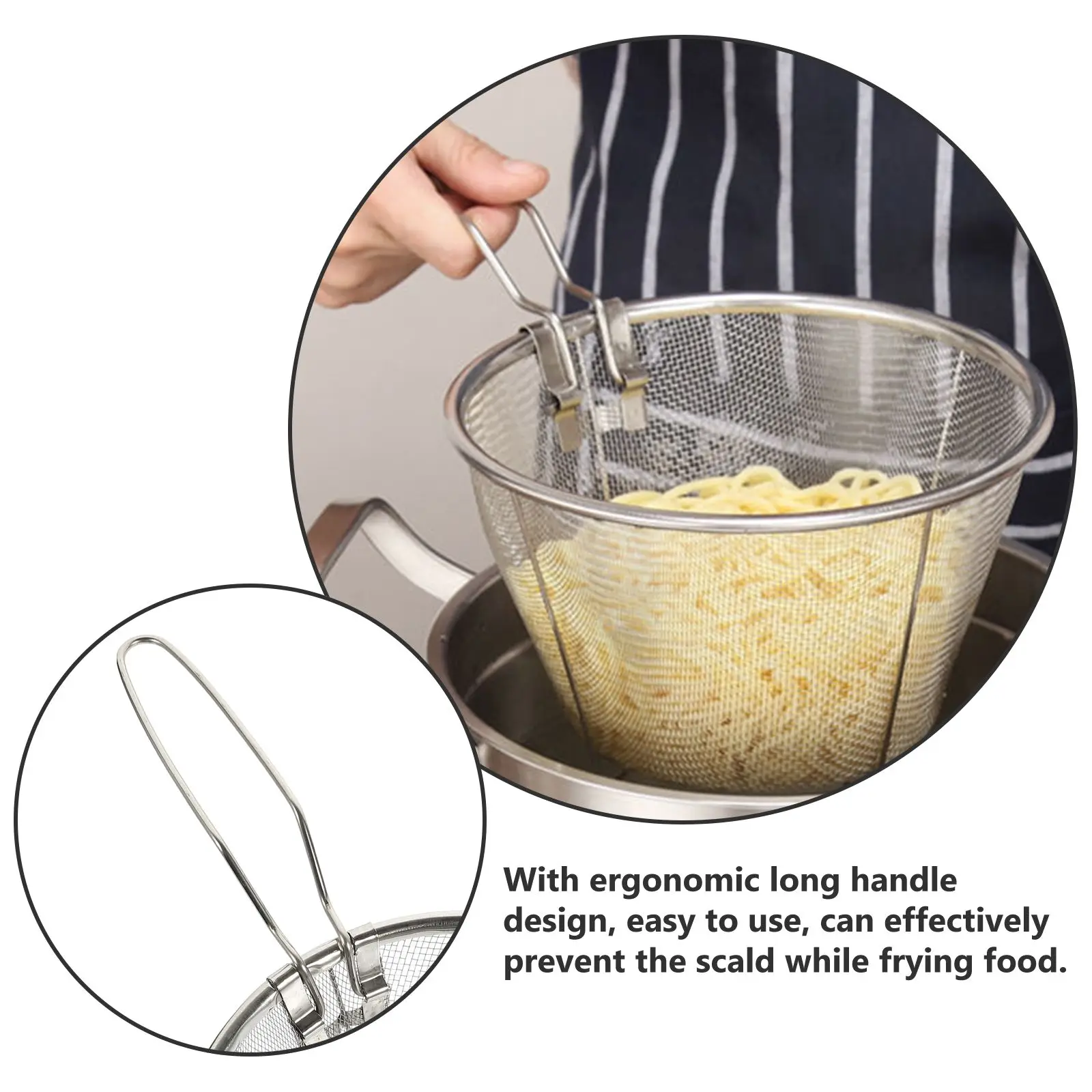 Frying Basket Stainless Steel Strainer Multi-purpose Tool for Potatoes Fine Mesh Easy Use Prevent Scald Oil Drain