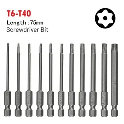 1pc 75ミリメートルトルクスドライバービット磁気ヘッドスクリュードライバービット1/4インチ六角ドライバーセキュリティ耐防水スターハンドツール