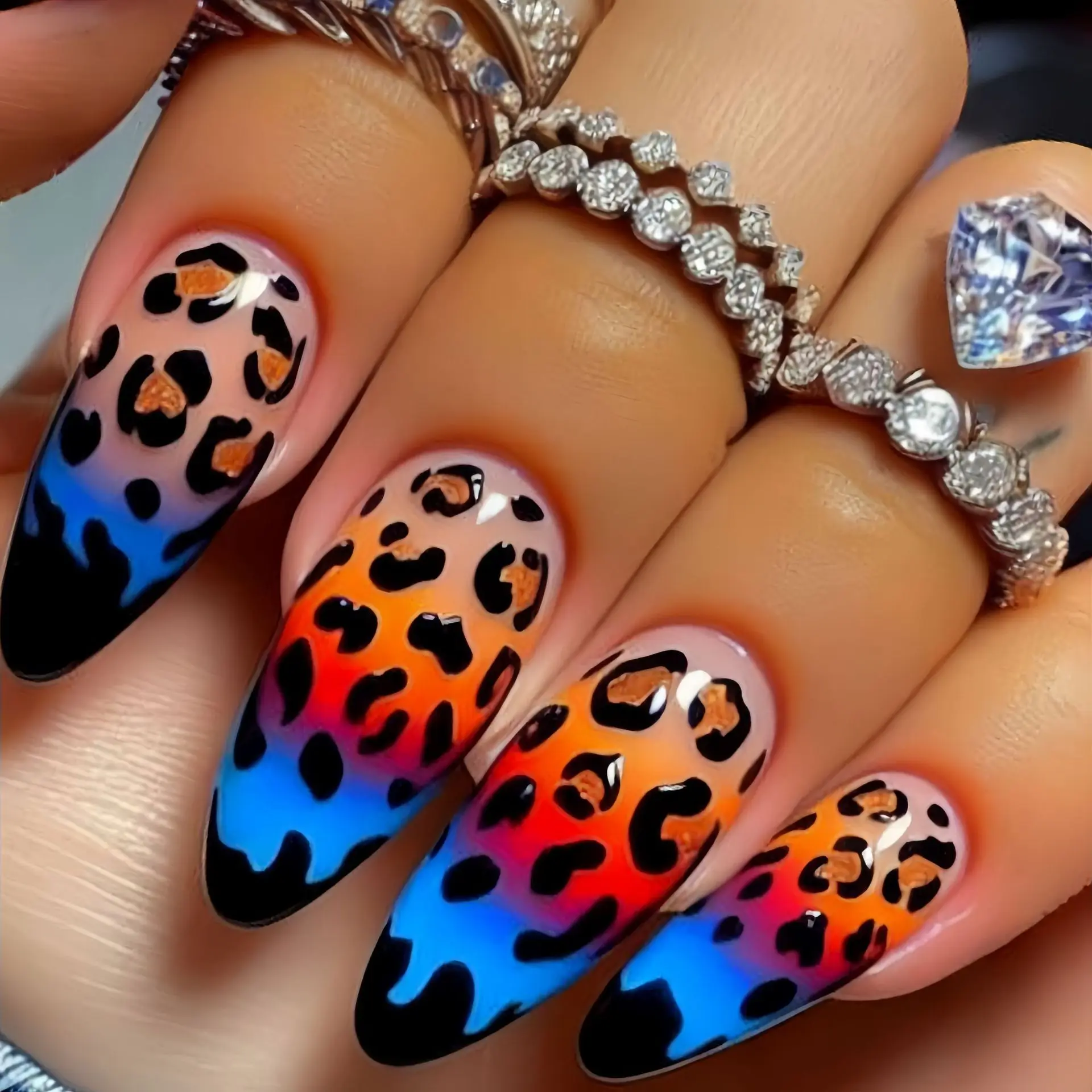 24 Stück/Set Mittellange künstliche Nägel für Frauen Mädchen Sommer Herbst Y2K Leopardenblumen Quadratische Ballettspitzen zum Aufdrücken falscher Nagelkunst