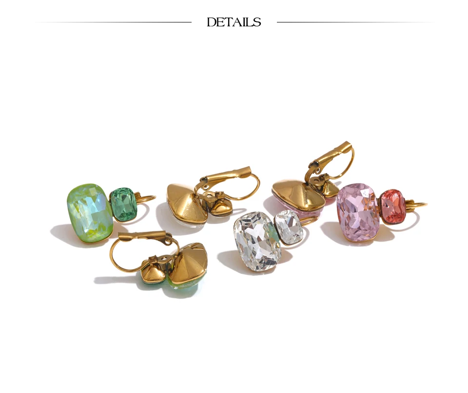 Yhpup Modische Kristall-Süßigkeits-Ohrstecker, französische Creolen, trendiges Weiß, Grün, Rosa, Y2K-Sommerschmuck für Frauen, 18 Karat PVD-beschichtet – Detail 4