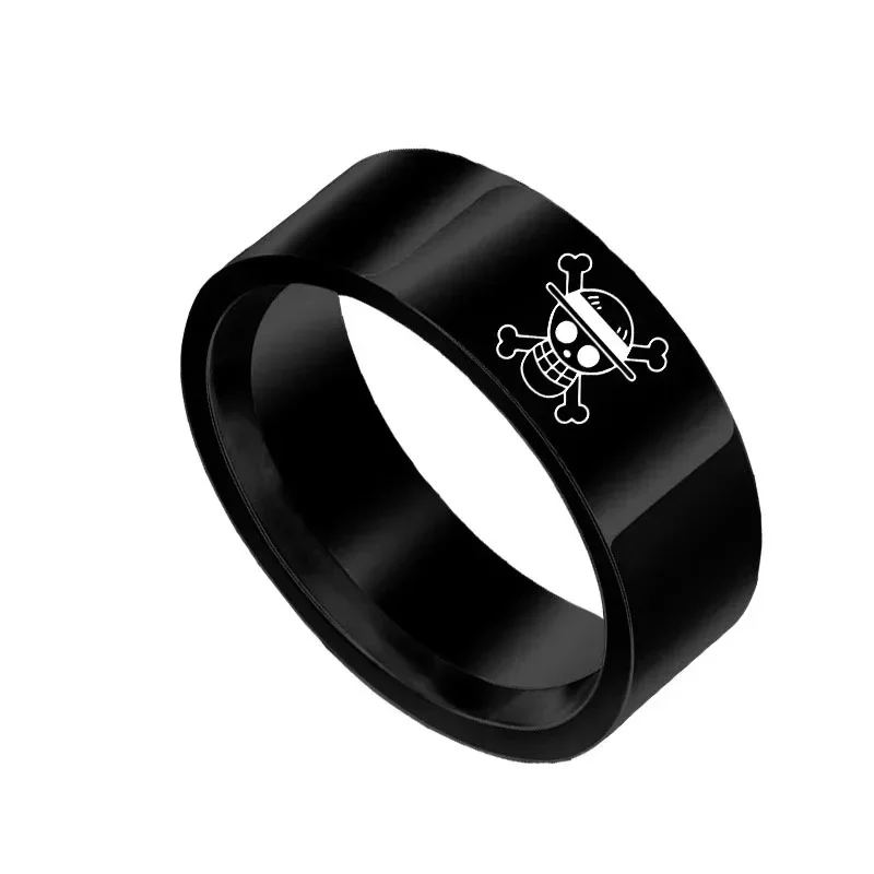 8mm Stainless Steel Monkey D Luffy Skull Band Rings for Men Women Trendy Metal Finger Ring Anime Cosplay Jewelry Gifts