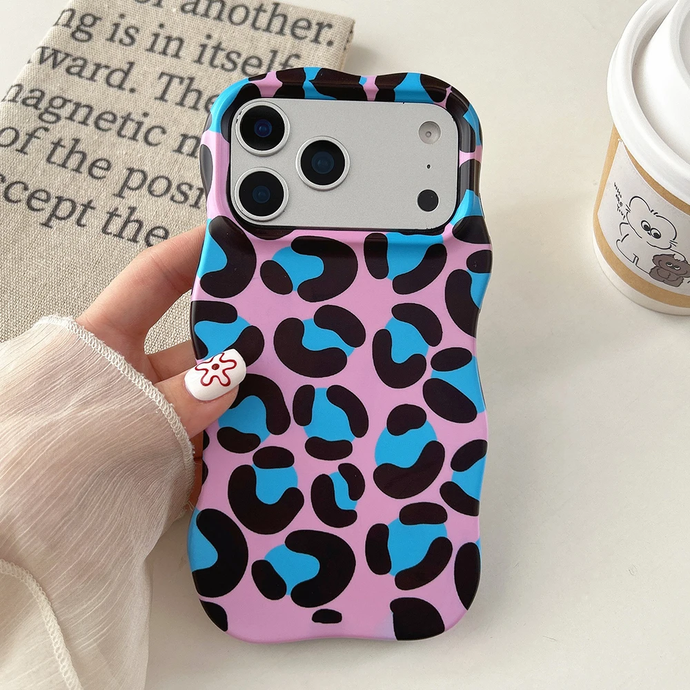 Modische 2-in-1-Handyhülle mit Leopardenmuster für iPhone 13 14 15 16 17 18 Pro Max, Wellenkanten, angenehme Haptik, harte, schlanke Hülle – Detail 3