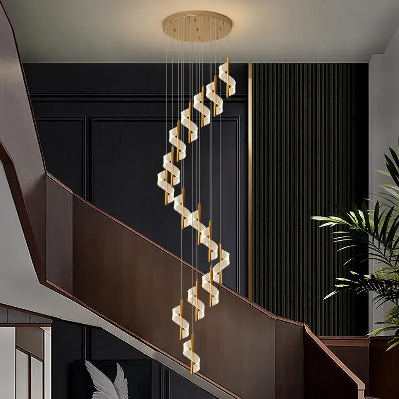 

Modern LED Staircase Chandelier Living Room Villa Hall Light Luxury Long Line Spiral Duplex Building Nordic Simple Chandelier