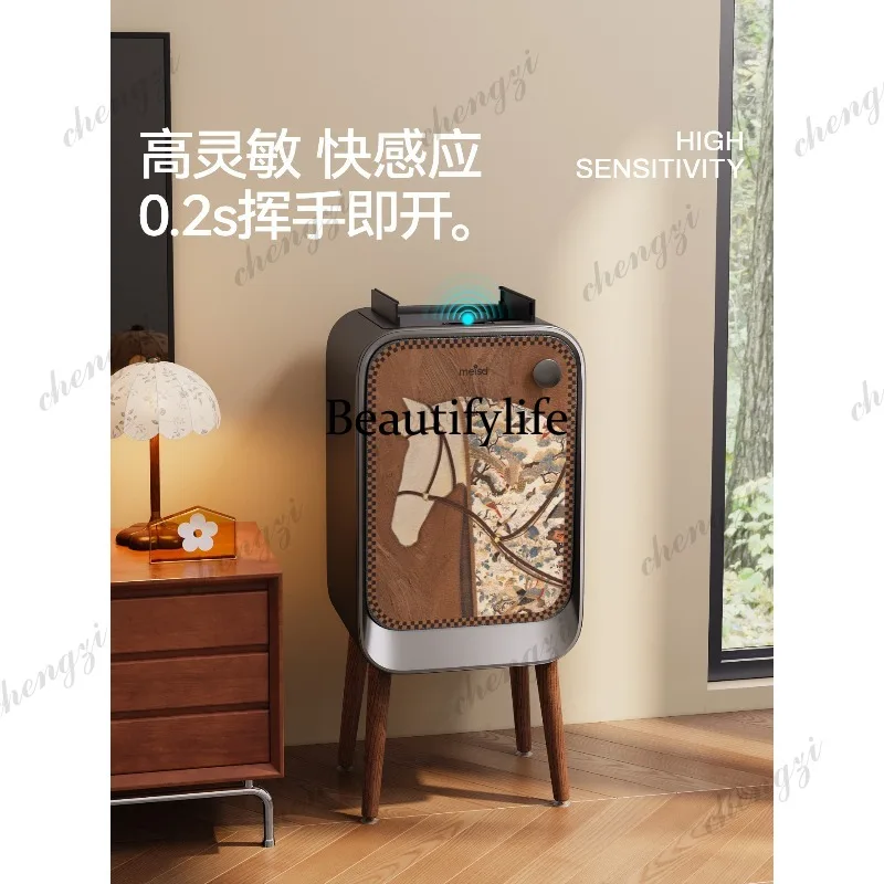 Medieval style intelligent induction trash can household 2026 new high value light luxury high feet no bending