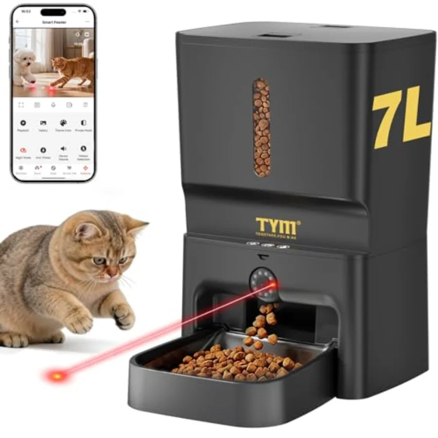 

7L Automatic Cat Feeder with 2K Camera - 5G WiFi Cat Timed Food Dispenser with Smart APP Control, Programmable Timed Feeding, N