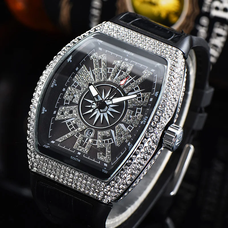 A tonneau-shaped diamond-set unisex quartz watch Digital business watch