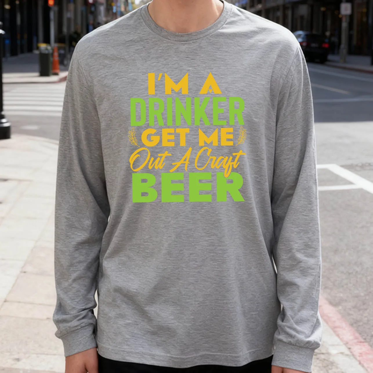 

I'M a Drinker Men's Long Sleeve T-Shirt 180g 100% Cotton Printed Crew Neck Casual Daily Wear Soft and Breathable