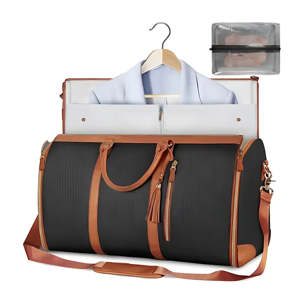 Lucshy Travel Bag PU Leather Travel Garment Bag Large Capacity Foldable Storage Bag Fashion Outdoor Sports Waterproof Handbag