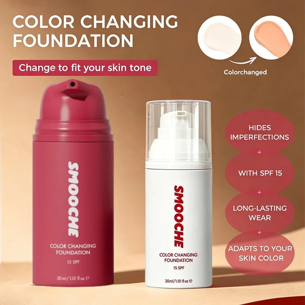 Base Líquida Smooche com Efeito Corretivo e Mudança de Cor para o Rosto: Maquiagem Natural Invisível que Uniformiza os Poros e Ajusta o Tom da Pele