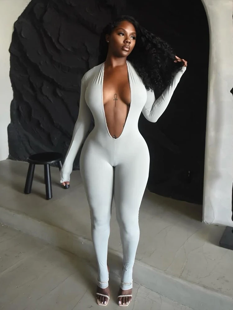 Kliou العميق الخامس الرقبة الانقسام النساء حللا موجزة الصلبة كم كامل عارية الذراعين تمتد ضئيلة وزرة الإناث الأساسية مثير قطعة واحدة #6