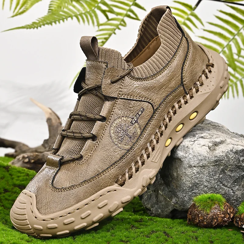 

2025 new plus size men's casual shoes, thick soled leather shoes, hand sewn loafers, fashionable men's shoes