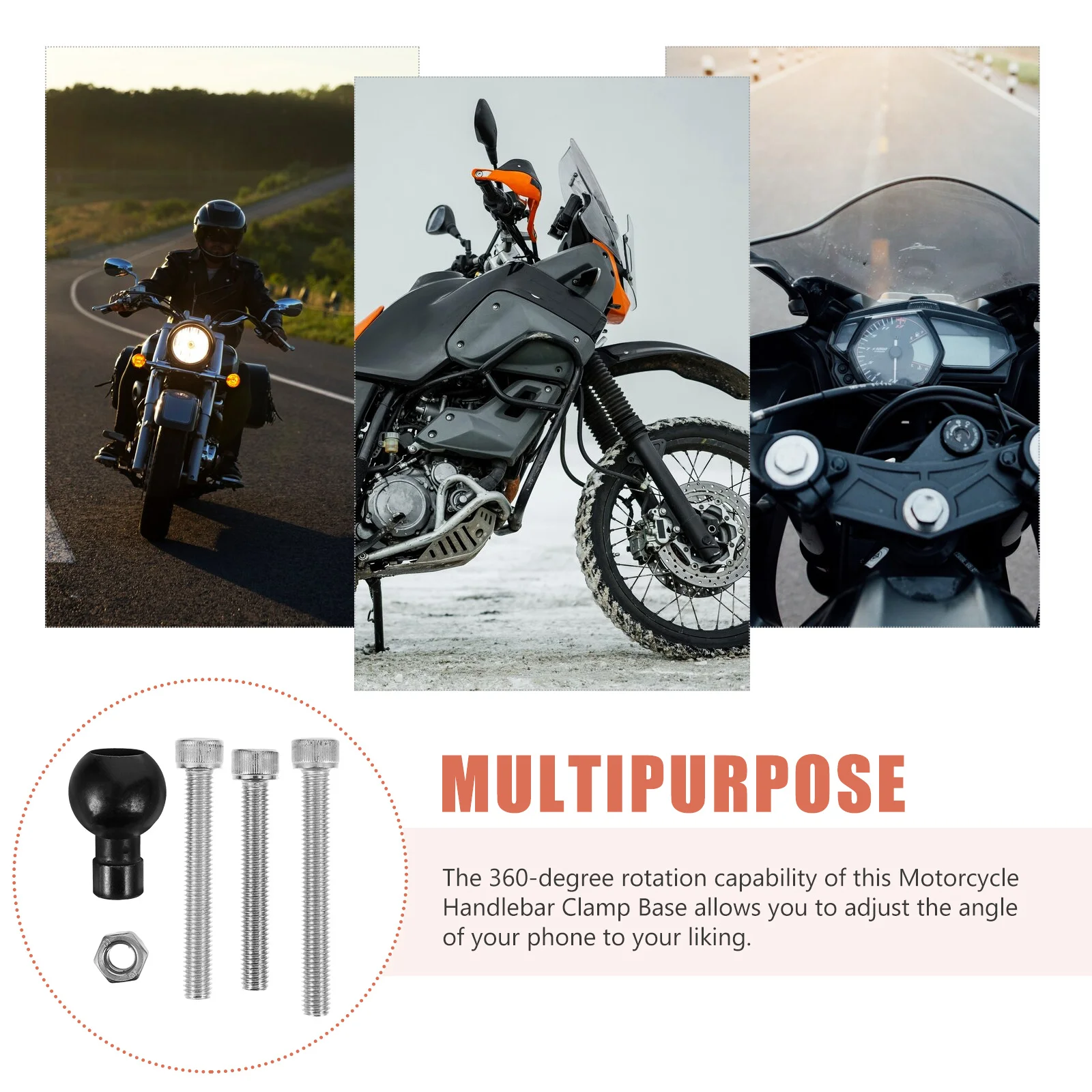 

Motorcycle Handlebar Clamp Base with Ball Head 360 Degree Rotation Phone Holder for Navigation Music Photography Compatible with