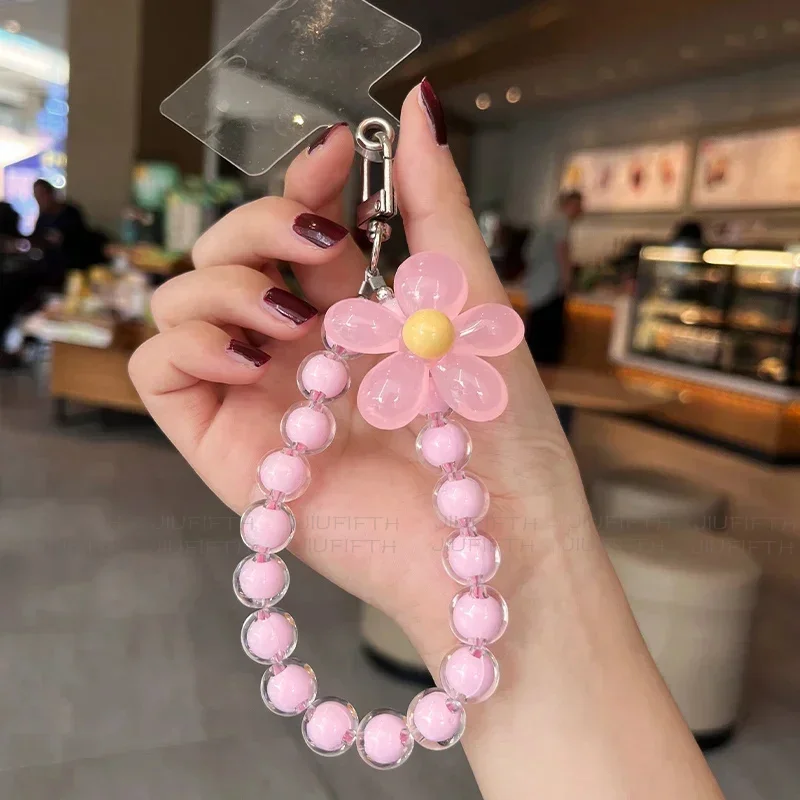 

Mobile Phone Lanyard Wrist Rope Handmade Bead Colorful Macaron Round Bead Decoration Phone Case Anti Loss Lanyards Phone Charms