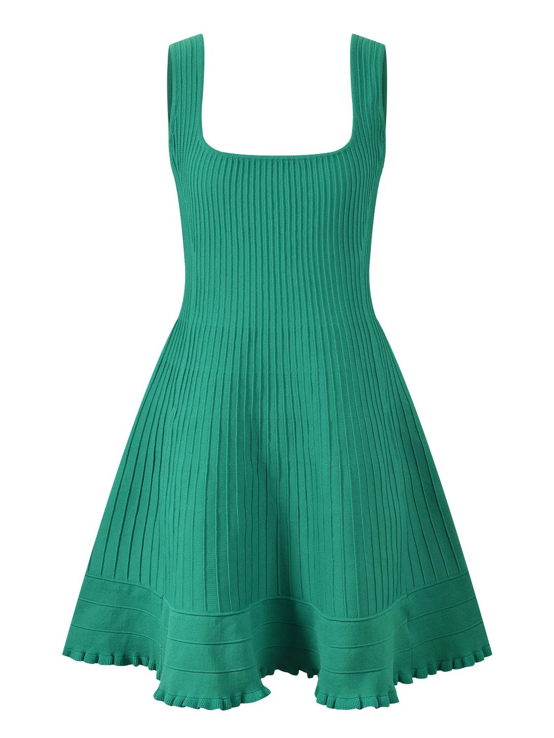 

Spring Summer New een Stripe Hem Wooden Ear Faion Slimming Strap Dr Ele Sle Knitted Elastic Waist A-Line Dr