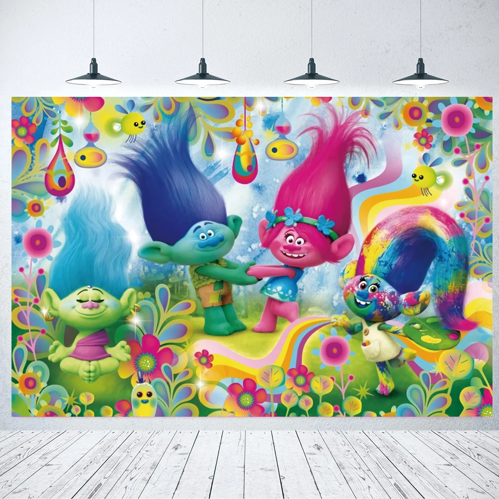 Hasbro Trolls Poppy Branch Photo Backdrop Background Photography Baby Shower Birthday Party Supplies Stage Props Banner Poster