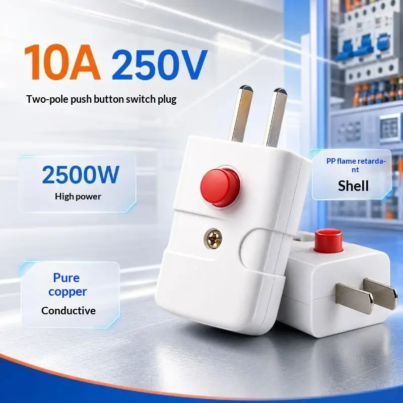 Electric Power Plug With On Off Switch And Thick Pure Copper Pins 10A 250V For Home Office Daily Use