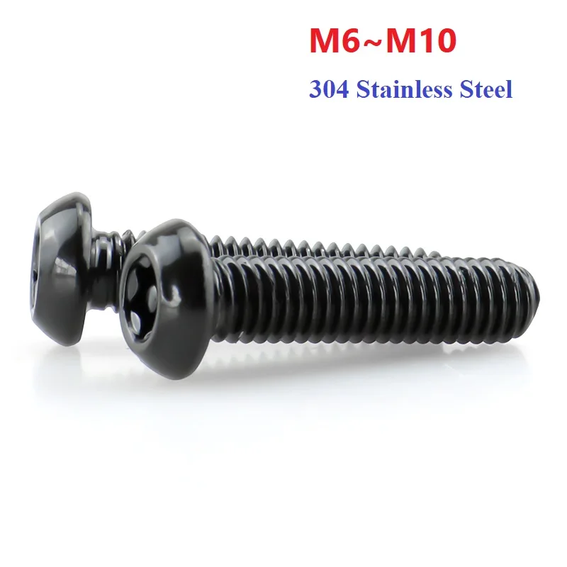 Round Head Six Lobe Torx Button Security Bolt M6 M8 M10 Black With Pin Anti-theft Tamper Screw 304 Stainless Steel