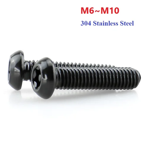 Imagen 1 del producto Perno de seguridad con botón Torx de seis lóbulos, cabeza redonda, M6, M8, M10, negro, con pasador, tornillo antirrobo, acero inoxidable 304