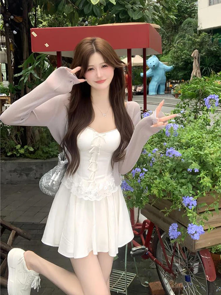 

XZY Elegant Pure Desire Ballet Style White Off-Shoulder Dress Women's Summer Sunscreen Two-Piece Set Large Size A-Line Skirt