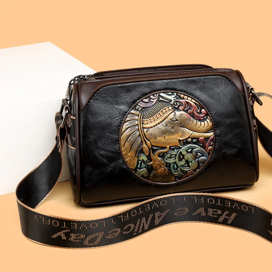 Women's Shoulder Bag Famous Brand Elephant Embroidered Female Messenger Bags Wallet High Quality Leather Girl Bolsas Sac A Main