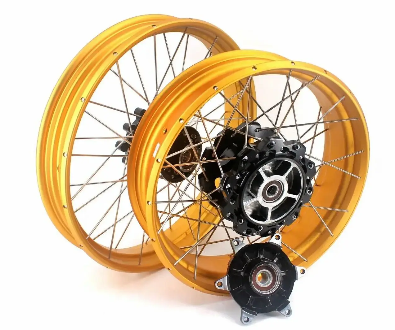 VMX Racing 2.5*19''/4.25*17'' Tubeless Spoked Cush Drive Wheels Rims Set for BMW G310GS 2016-2024 Black Hubs Gold Rim