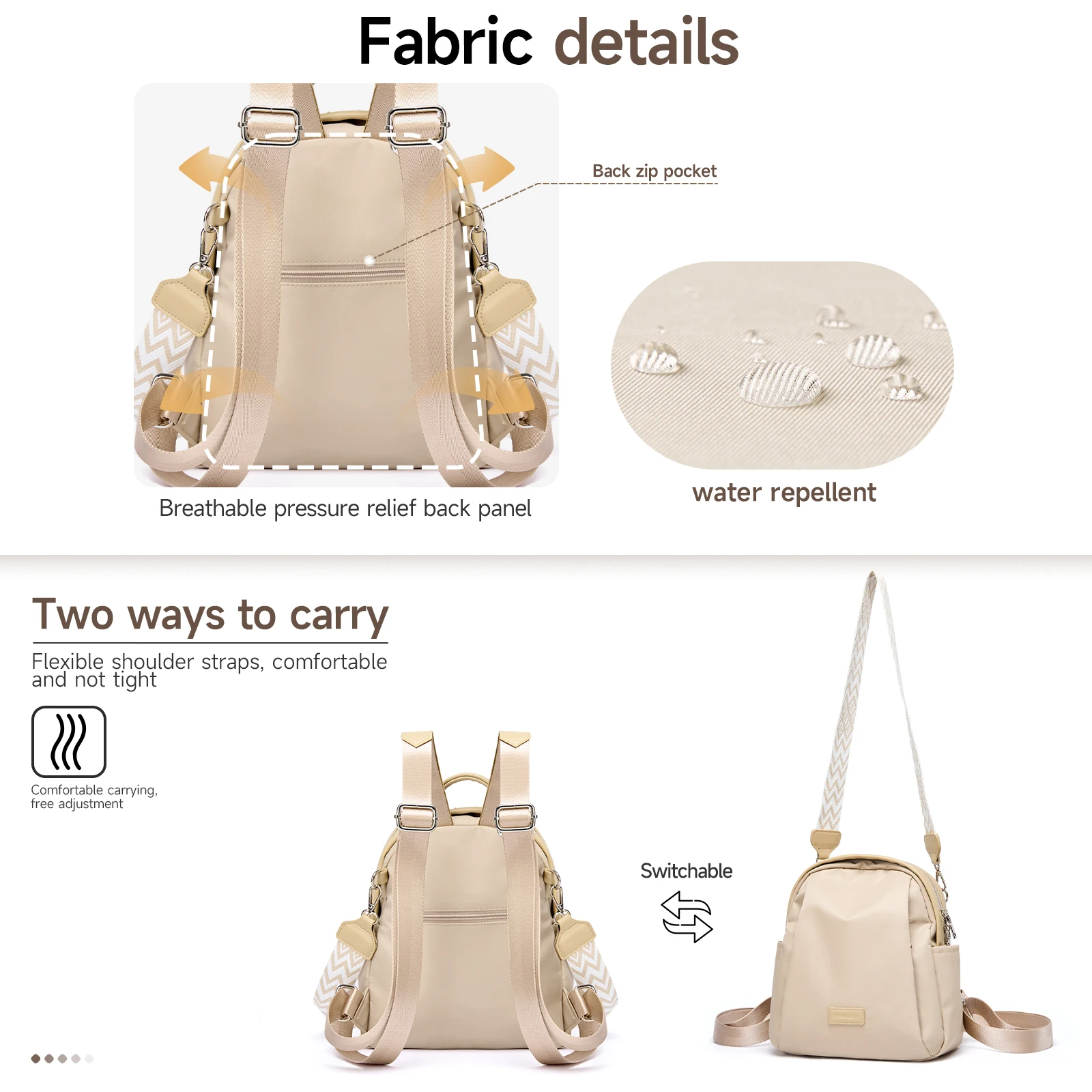 Casual Fashion Travel Backpack Waterproof Oxford Women Backpack Luxury Design With Anti-Theft Zipper Bag Fit 9.7-Inch IPad