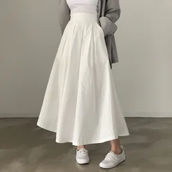 2024 Women Elegant White Long Skirts High Waist A-Line Cotton Maxi Skirts Women Casual Skirts Jupe Femme Saias Mujer