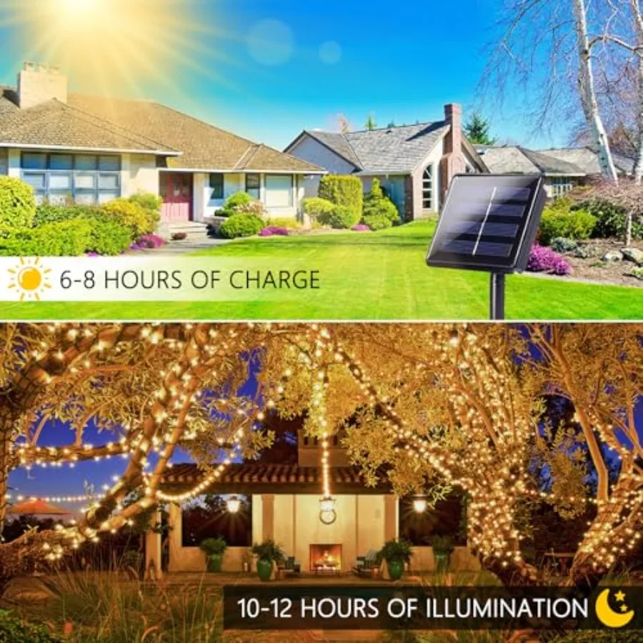 Solar String Lights Outdoor 170Feet 480 LED Christmas Light 8 Modes, Auto On/Off, Memory Function, Waterproof Solar Twinkle Lig