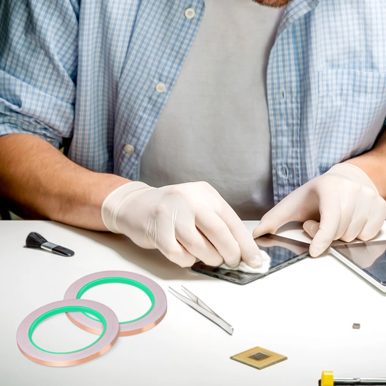 1 conjunto de fita adesiva condutora de folha de cobre de 10m, rolo para suprimentos de vitral, artesanato diy, reparo eletrônico, blindagem de guitarra